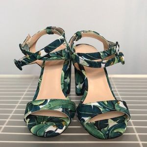 Palm leaf straps heels